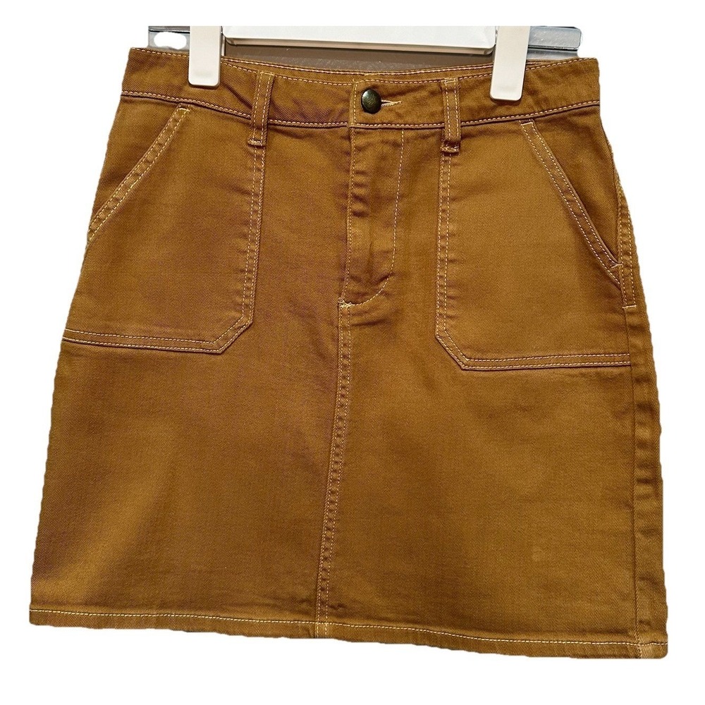 Mi Ami Mini Skirt Womens Size Medium Burnt Mustard Four Pockets Zip Up & Button
